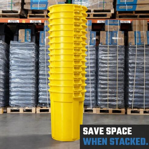 Magnum Yellow 44 Gallon Trash Can Set (Trash Can, Quiet Dolly, and Reinforced Lid), Construction Grade, Jobsite Ready for Handling and Rolling Garbage CMTC-CLD0-44Y01 (1 Set) in Kuwait