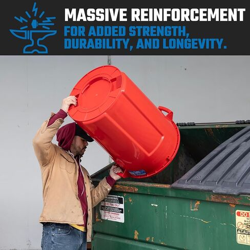 Magnum Red 44 Gallon Trash Can Set (Trash Can, Quiet Dolly, and Reinforced Lid), Construction Grade, Jobsite Ready for Handling and Rolling Garbage CMTC-CLD0-44R01 (1 Set) in Kuwait