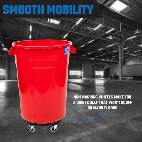 Magnum Red 44 Gallon Trash Can Set (Trash Can, Quiet Dolly, and Reinforced Lid), Construction Grade, Jobsite Ready for Handling and Rolling Garbage CMTC-CLD0-44R01 (1 Set) in Kuwait