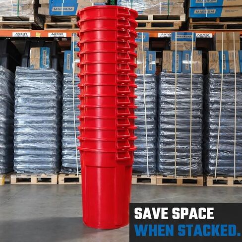 Magnum Red 44 Gallon Trash Can Set (Trash Can, Quiet Dolly, and Reinforced Lid), Construction Grade, Jobsite Ready for Handling and Rolling Garbage CMTC-CLD0-44R01 (1 Set) in Kuwait