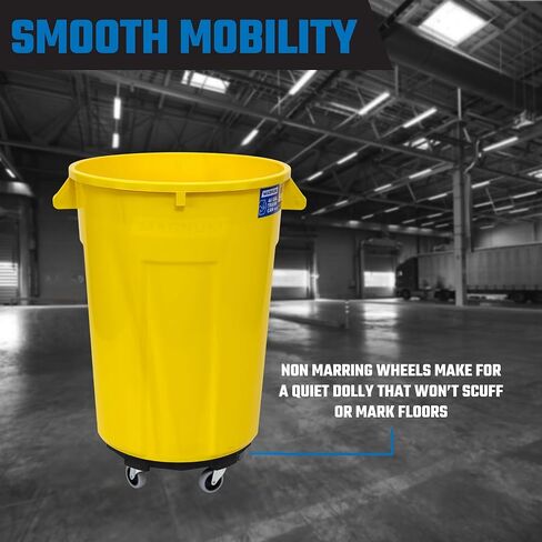 Magnum Yellow 44 Gallon Trash Can Set (Trash Can, Quiet Dolly, and Reinforced Lid), Construction Grade, Jobsite Ready for Handling and Rolling Garbage CMTC-CLD0-44Y04 (4 Set) in Kuwait