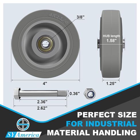 مجموعة عجلات بديلة SY America مقاس 4 بوصات مكونة من 4 عجلات من المطاط اللدن بالحرارة (TPR) فقط، سعة 1200 رطل، عجلات صناعية هادئة لا تحمل علامات للعربة، ومنضدة العمل، ودوللي in Kuwait