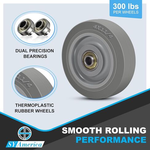 مجموعة عجلات بديلة SY America مقاس 4 بوصات مكونة من 4 عجلات من المطاط اللدن بالحرارة (TPR) فقط، سعة 1200 رطل، عجلات صناعية هادئة لا تحمل علامات للعربة، ومنضدة العمل، ودوللي in Kuwait