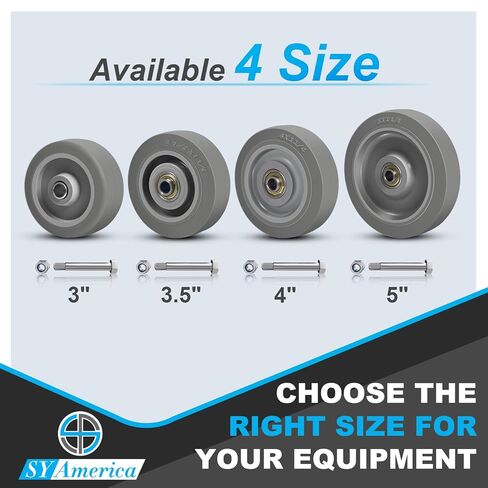 مجموعة عجلات بديلة SY America مقاس 4 بوصات مكونة من 4 عجلات من المطاط اللدن بالحرارة (TPR) فقط، سعة 1200 رطل، عجلات صناعية هادئة لا تحمل علامات للعربة، ومنضدة العمل، ودوللي in Kuwait