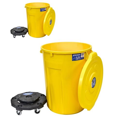 Magnum Yellow 44 Gallon Trash Can Set (Trash Can, Quiet Dolly, and Reinforced Lid), Construction Grade, Jobsite Ready for Handling and Rolling Garbage CMTC-CLD0-44Y02 (2 Set) in Kuwait