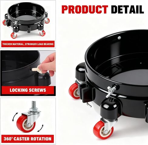 قطعتان من دلو دوللي قابل للتوصيل سعة 5 جالون - عجلات قفل دوارة 11 بوصة بزاوية 360 درجة، مجموعة باللونين الأبيض والأسود لغسيل السيارات والحديقة والجراج in Kuwait