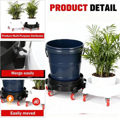 قطعتان من دلو دوللي قابل للتوصيل سعة 5 جالون - عجلات قفل دوارة 11 بوصة بزاوية 360 درجة، مجموعة باللونين الأبيض والأسود لغسيل السيارات والحديقة والجراج in Kuwait