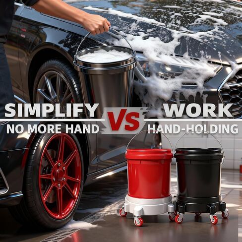 قطعتان من دلو دوللي قابل للتوصيل سعة 5 جالون - عجلات قفل دوارة 11 بوصة بزاوية 360 درجة، مجموعة باللونين الأبيض والأسود لغسيل السيارات والحديقة والجراج in Kuwait
