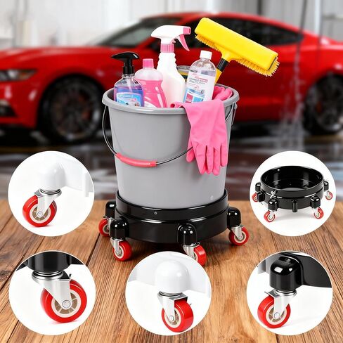 قطعتان من دلو دوللي قابل للتوصيل سعة 5 جالون - عجلات قفل دوارة 11 بوصة بزاوية 360 درجة، مجموعة باللونين الأبيض والأسود لغسيل السيارات والحديقة والجراج in Kuwait