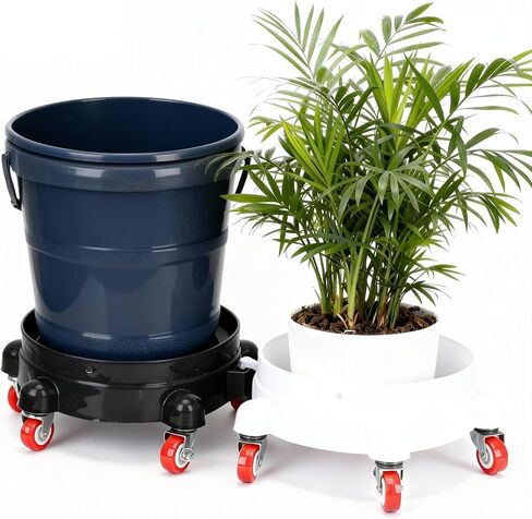 قطعتان من دلو دوللي قابل للتوصيل سعة 5 جالون - عجلات قفل دوارة 11 بوصة بزاوية 360 درجة، مجموعة باللونين الأبيض والأسود لغسيل السيارات والحديقة والجراج in Kuwait