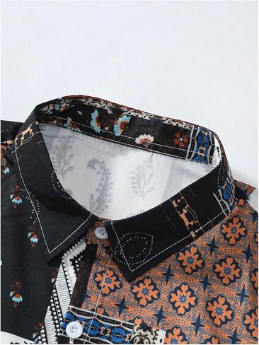 Men's 2 Piece Outfit Paisley Patchwork Button Down Shirts and Drawstring Waist Pants Tracksuits in Saudi Arabia
