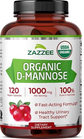 Zazzee USDA Organic D-Mannose، 1000 مجم لكل وجبة، 120 كبسولة نباتية، كمية تكفي لمدة شهرين، غير معدل وراثيًا، دعم المسالك البولية والمثانة، قوي وسريع المفعول، تم اختباره معمليًا من أجل الجودة والنقاء، صنع في الولايات المتحدة الأمريكية in Kuwait