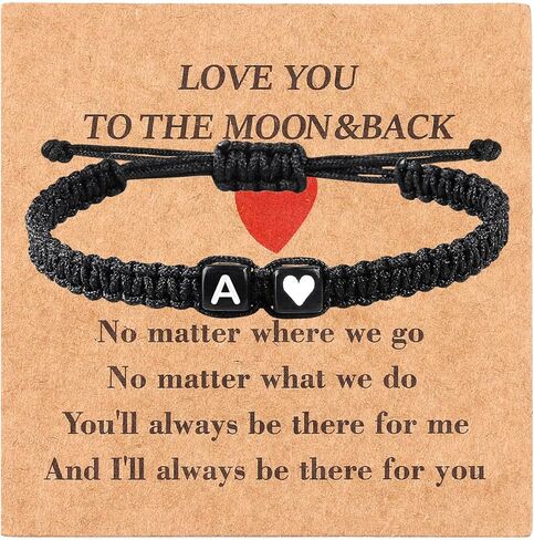 Heart Love Letter Initial Matching Couple Bracelets for Women Teen Gifts Best Friend Graduation Birthday Gifts A-Z Braided Bracelet Son Daughter Father's Day Dad Jewelry in Saudi Arabia