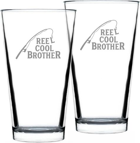 Reel Cool Brother - 16 oz Pint Glass for Beer - Funny Fishing Gifts for Fisherman Brothers - Fun Fish Cups in Kuwait