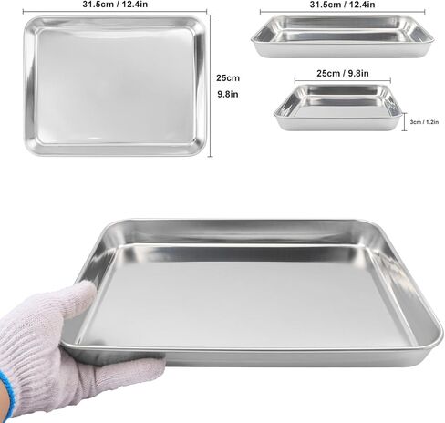 4 Pack Rectangle Stainless Steel Surgical Tray, 12.2 x 9.5 Inch Surgical Trays, Stainless Steel Medical Trays for Lab Instruments Organizer, Lab, Tattoo, Dental in Kuwait