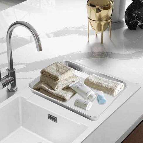 4 Pack Rectangle Stainless Steel Surgical Tray, 12.2 x 9.5 Inch Surgical Trays, Stainless Steel Medical Trays for Lab Instruments Organizer, Lab, Tattoo, Dental in Kuwait