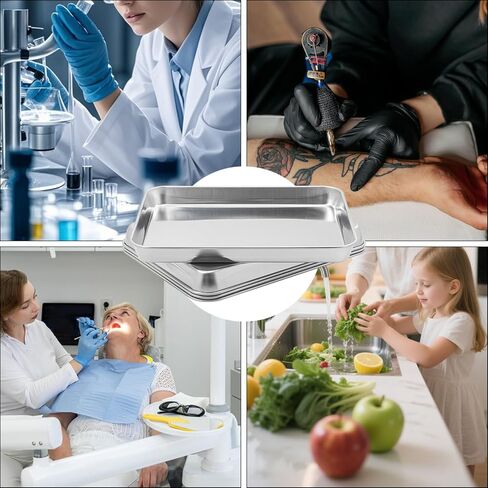 4 Pack Rectangle Stainless Steel Surgical Tray, 12.2 x 9.5 Inch Surgical Trays, Stainless Steel Medical Trays for Lab Instruments Organizer, Lab, Tattoo, Dental in Kuwait