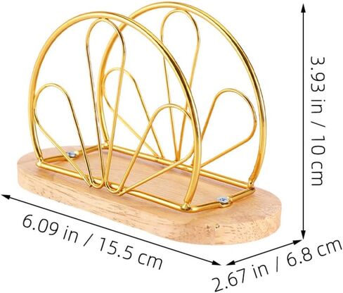 VILLCASE Standing Napkin Holder Tissue Dispenser with Gold Petal Design and Wooden Base, Freestanding Table Napkin Organizer for Dining Room, Kitchen, Coffee Shop, Restaurant Use in Saudi Arabia