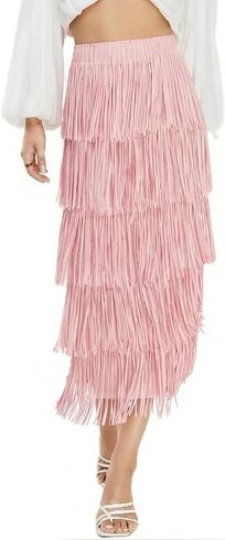 Kisidoo Women's Fringe Trim High Waist Short Pencil Bodycon Skirts, Sexy Elegant Fringe Long Maxi Skirt Summer Party Work in Kuwait