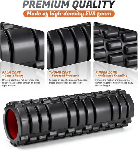 Foam Roller for Deep Tissue Massager, 18" Trigger Point Foam Roller, Patented Exercise Roller for Muscle Recovery, Physical Therapy, Improves Mobility, Fitness, Yoga and Pilates (Black) in Kuwait