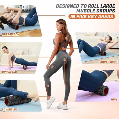 Foam Roller for Deep Tissue Massager, 18" Trigger Point Foam Roller, Patented Exercise Roller for Muscle Recovery, Physical Therapy, Improves Mobility, Fitness, Yoga and Pilates (Black) in Kuwait