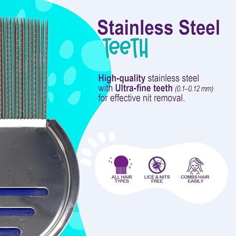 Dynarex WeCare ClearNit Metal Lice and Nit Removal Combs with Handle - Lice Nit Comb for all Hair Types, Stainless Steel Ultra-Fine Teeth - 1 Count in Saudi Arabia