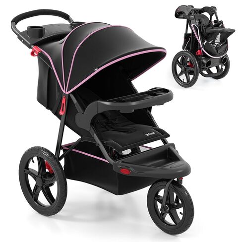INFANS Jogging Stroller, Foldable Jogger with Air-Filled Tires Shock Absorbing Suspension Adjustable Backrest, Baby Running Strollers in Saudi Arabia