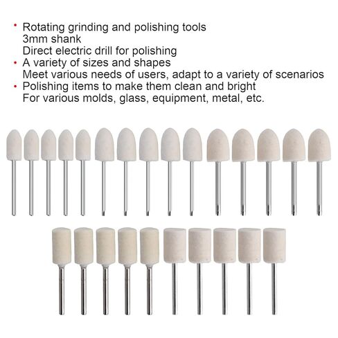 25Pcs Wool Felt Polishing Wheel Buffing Grinding Bits Rotary Tool Drill Attachment Set for Metal Glass Polishing Various Shapes 3mm Shank Durable Alloy Material Professional Grade in Saudi Arabia