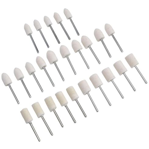 25Pcs Wool Felt Polishing Wheel Buffing Grinding Bits Rotary Tool Drill Attachment Set for Metal Glass Polishing Various Shapes 3mm Shank Durable Alloy Material Professional Grade in Saudi Arabia