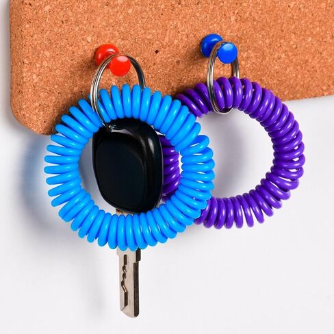 ALDMIO 120Pcs Wristlet Keychains, 12 Colors Wrist Coil, Elastic Stretchable Plastic Wrist Keychain Wrist Band Key Ring Chain in Kuwait