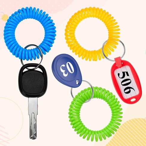 ALDMIO 120Pcs Wristlet Keychains, 12 Colors Wrist Coil, Elastic Stretchable Plastic Wrist Keychain Wrist Band Key Ring Chain in Kuwait