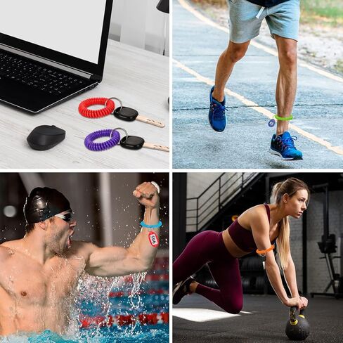 ALDMIO 120Pcs Wristlet Keychains, 12 Colors Wrist Coil, Elastic Stretchable Plastic Wrist Keychain Wrist Band Key Ring Chain in Kuwait