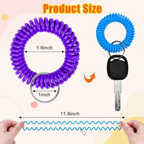 ALDMIO 120Pcs Wristlet Keychains, 12 Colors Wrist Coil, Elastic Stretchable Plastic Wrist Keychain Wrist Band Key Ring Chain in Kuwait
