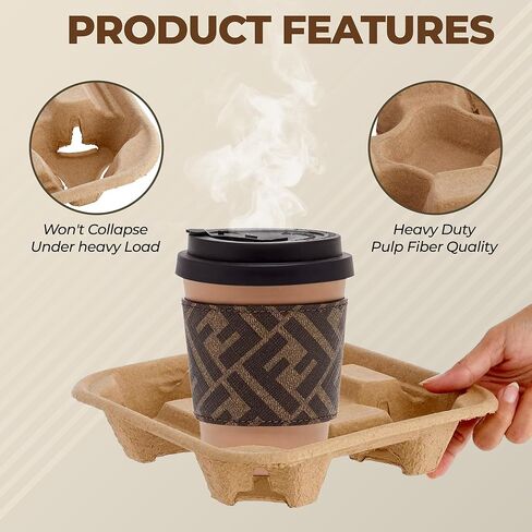 4 حاملات أكواب للمشروبات 8-32 أونصة | صينية حاملة للمشروبات مكونة من 25 كوبًا لتوصيل المشروبات الساخنة والباردة - للذهاب إلى لوازم المطاعم المصنوعة من ألياف اللب القابلة للتحلل والتي تستخدم لمرة واحدة، والمقاهي، ووجبات أوبر in Kuwait
