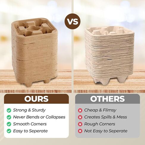 4 حاملات أكواب للمشروبات 8-32 أونصة | صينية حاملة للمشروبات مكونة من 25 كوبًا لتوصيل المشروبات الساخنة والباردة - للذهاب إلى لوازم المطاعم المصنوعة من ألياف اللب القابلة للتحلل والتي تستخدم لمرة واحدة، والمقاهي، ووجبات أوبر in Kuwait