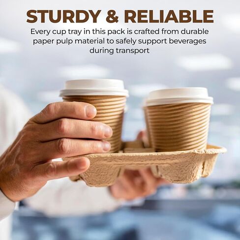 4 حاملات أكواب للمشروبات 8-32 أونصة | صينية حاملة للمشروبات مكونة من 25 كوبًا لتوصيل المشروبات الساخنة والباردة - للذهاب إلى لوازم المطاعم المصنوعة من ألياف اللب القابلة للتحلل والتي تستخدم لمرة واحدة، والمقاهي، ووجبات أوبر in Kuwait