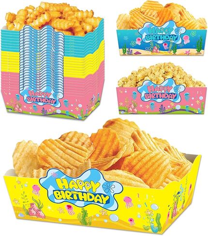 24 Pcs Cartoon Sponge Party Supplies Sponge Themed Paper Food Trays Disposable Serving Tray Nacho Trays Food Boats for Birthday Party Decorations in Saudi Arabia