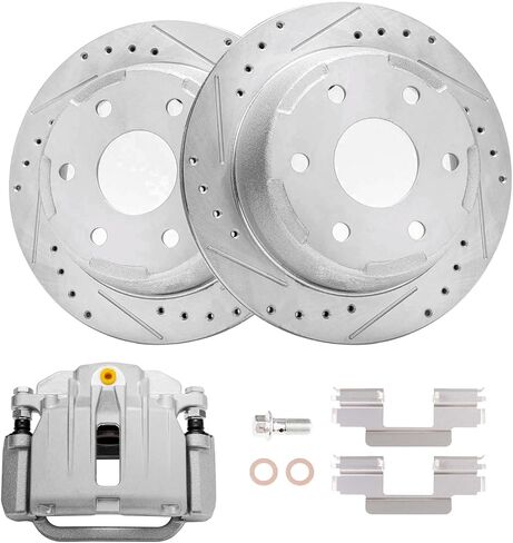 Detroit Axle - Front Brake Kit for 4WD Chevy GMC K1500 Suburban K2500 Pickup Tahoe Yukon Blazer Cadillac Escalade Drilled and Slotted Disc Brake Rotor Ceramic Brakes Pads 6- Lug in Saudi Arabia