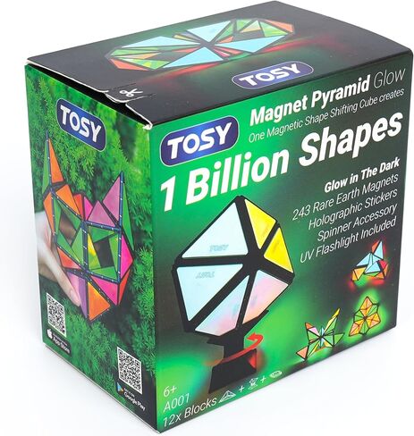 TOSY Magnet Pyramid Glow - 1 Cube Transforms into 1 Billion Shapes (Bunny, Egg Basket, Flowers), 243 Rare Earth Magnets, Holographic Design, Puzzle/STEAM Toy, Easter Birthday Gift, 2-Pack in Kuwait