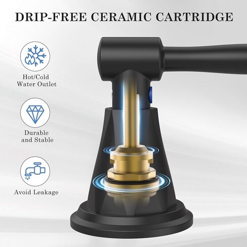 صنابير الحمام من FEELSO مع فلتر، 2024 صنبور حوض الحمام واسع الانتشار مقاس 8 بوصات مع استنزاف منبثق، صنبور حمام أسود غير لامع 3 فتحات - إزالة الكلور المتبقي in Kuwait