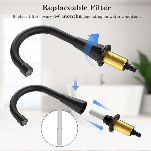 صنابير الحمام من FEELSO مع فلتر، 2024 صنبور حوض الحمام واسع الانتشار مقاس 8 بوصات مع استنزاف منبثق، صنبور حمام أسود غير لامع 3 فتحات - إزالة الكلور المتبقي in Kuwait