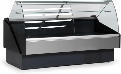Curved Glass Refrigerated Deli Display Case Fresh Meats Showcase Multiplexible Commercial Countertop Chilled Cabinet Stainless Steel Interior in Saudi Arabia