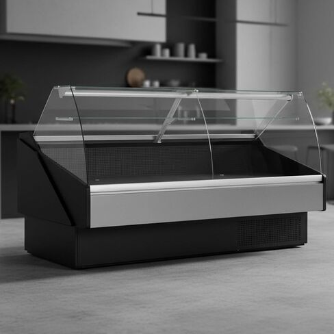 Curved Glass Refrigerated Deli Display Case Fresh Meats Showcase Multiplexible Commercial Countertop Chilled Cabinet Stainless Steel Interior in Saudi Arabia