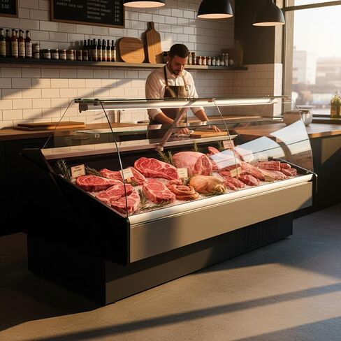 Curved Glass Refrigerated Deli Display Case Fresh Meats Showcase Multiplexible Commercial Countertop Chilled Cabinet Stainless Steel Interior in Saudi Arabia