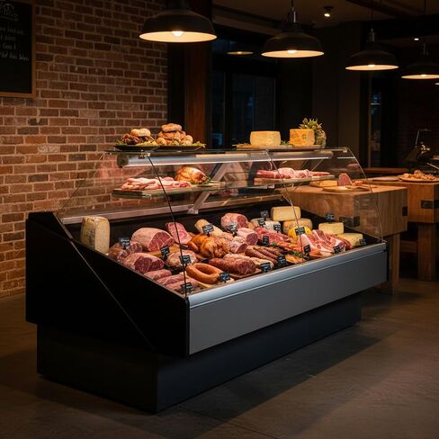 Curved Glass Refrigerated Deli Display Case Fresh Meats Showcase Multiplexible Commercial Countertop Chilled Cabinet Stainless Steel Interior in Saudi Arabia