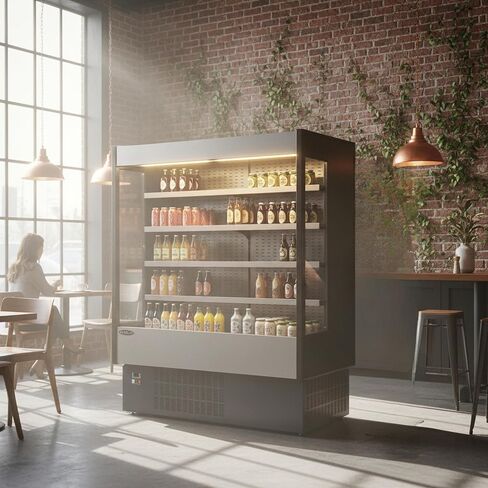Grab N Go Open Air Refrigerated Merchandiser Self Serve Chilled Beverage Display Multiplexible Cooling Stainless Steel Cabinet Led Glow in Saudi Arabia