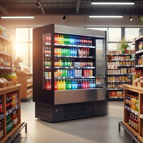 Grab N Go Open Air Refrigerated Merchandiser Self Serve Chilled Beverage Display Multiplexible Cooling Stainless Steel Cabinet Led Glow in Saudi Arabia