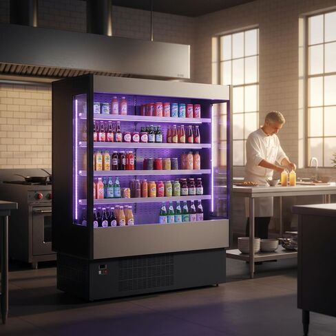 Grab N Go Open Air Refrigerated Merchandiser Self Serve Chilled Beverage Display Multiplexible Cooling Stainless Steel Cabinet Led Glow in Saudi Arabia