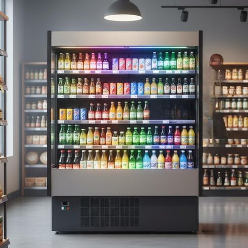 Grab N Go Open Air Refrigerated Merchandiser Self Serve Chilled Beverage Display Multiplexible Cooling Stainless Steel Cabinet Led Glow in Saudi Arabia