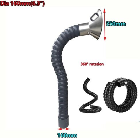 Stainless Steel Fume Hood,Stainless Steel Flexible Duct Collector Arm - 4" & 6" Fume Extractor Hose for Industrial Labs & Workshops, 2m Smoke Dust Exhaust (160mm Diameter) in Kuwait